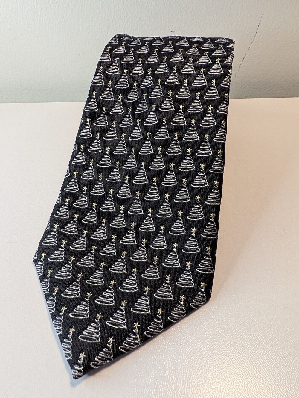 Nordstrom Men's Shop Black Gold Christmas Tree Silk Tie Holiday Novelty Neckwear